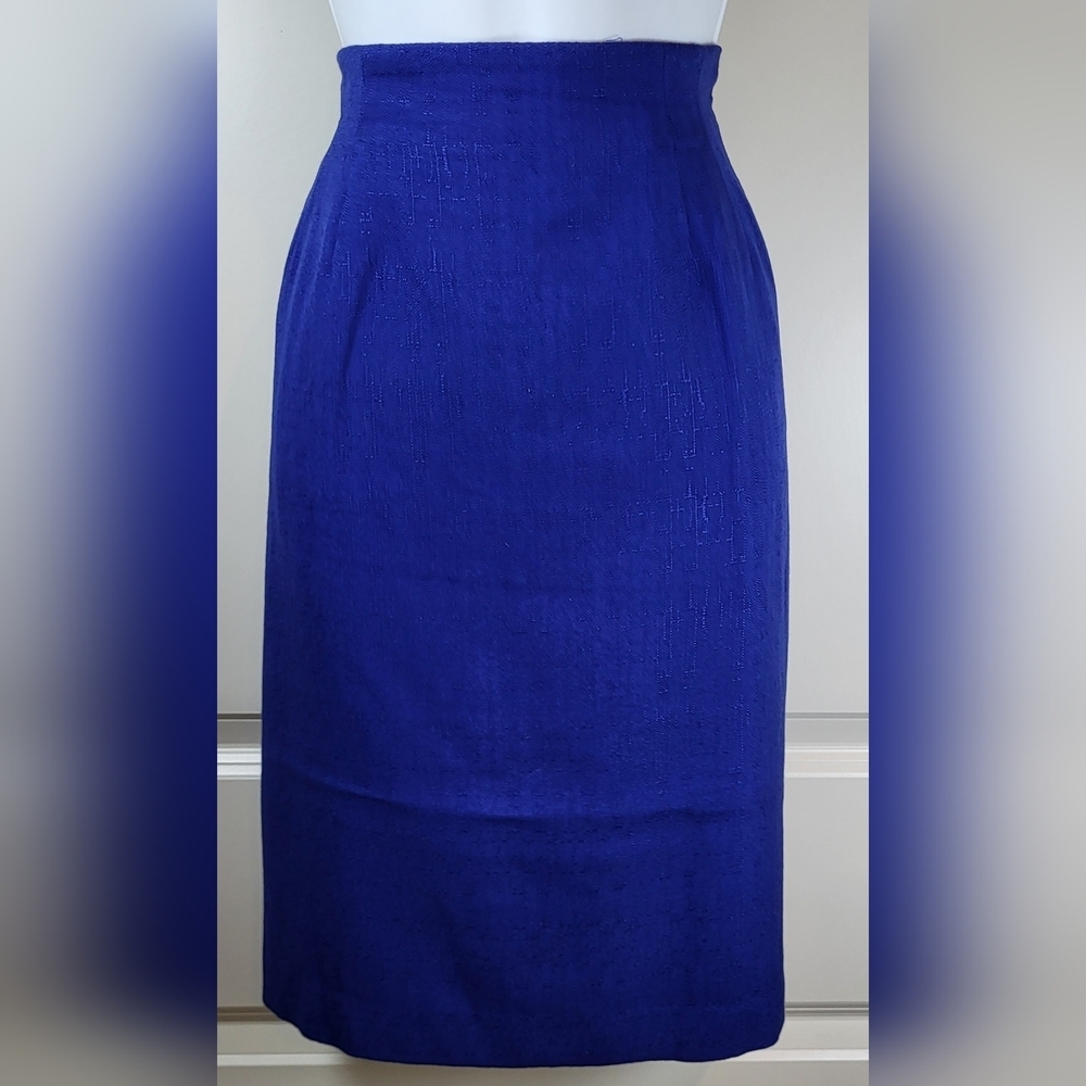 KASPER Lightweight Linen Skirt Suit Royal Blue Size 10P Vintage - Picture 6 of 12